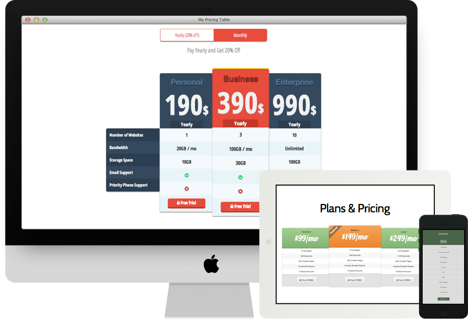 Easy Pricing Tables in action