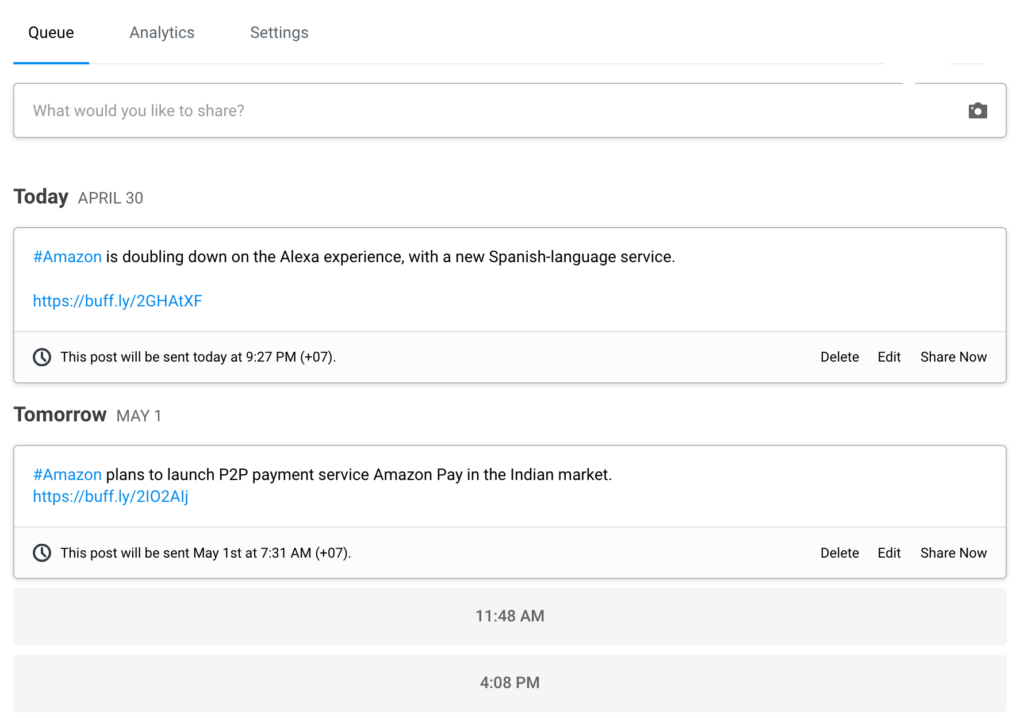 Buffer social media sharing