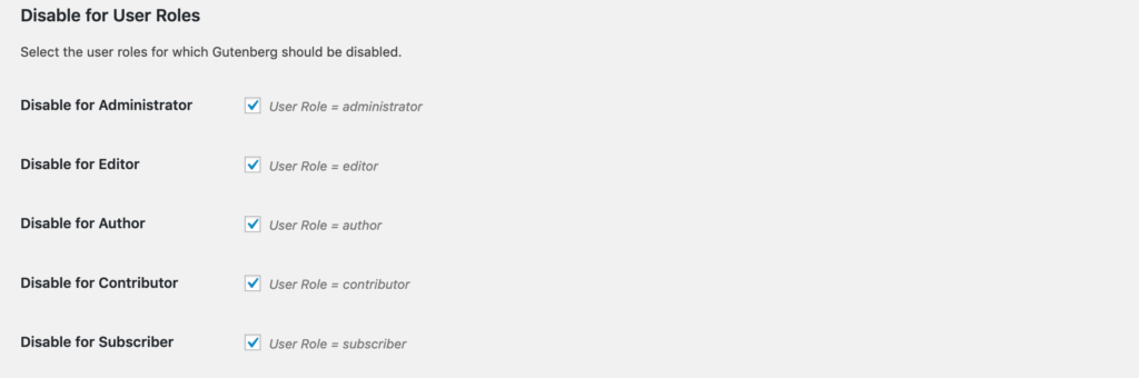 Disable Gutenberg for user roles