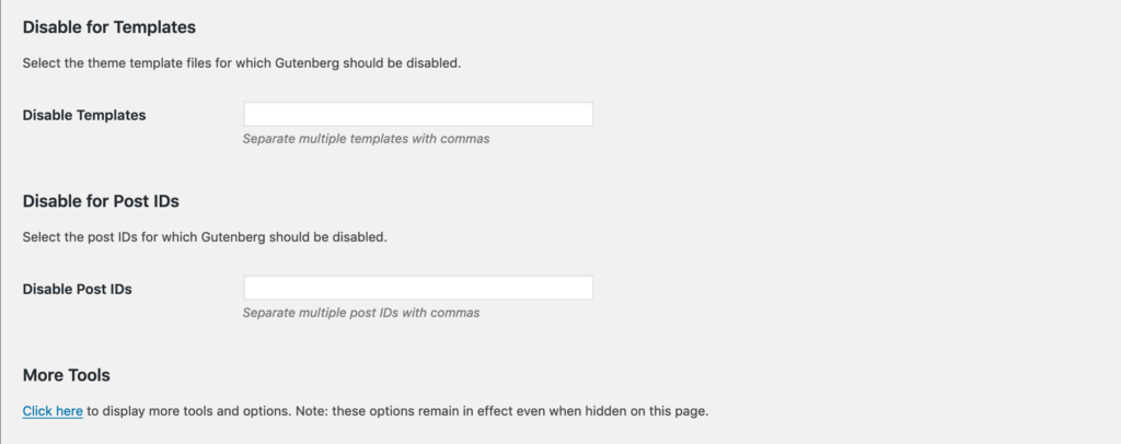 More Disable Gutenberg plugin settings