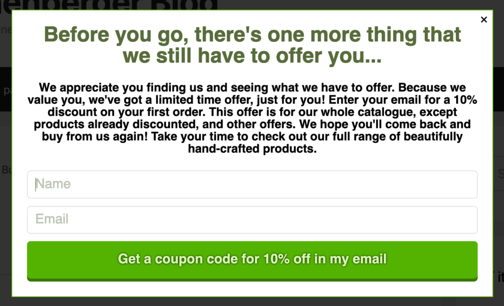 Bad example of a WordPress exit popup