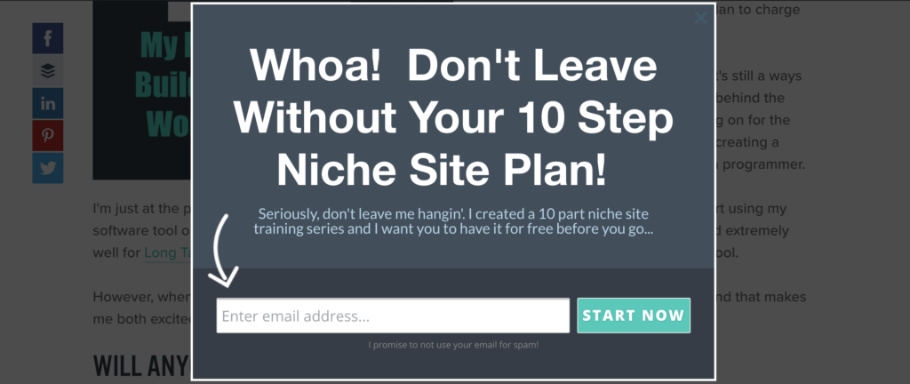 Exit popup presenting a leadmagnet