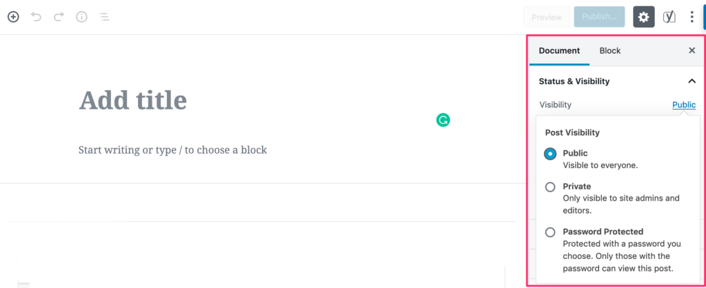 WordPress post visibility settings