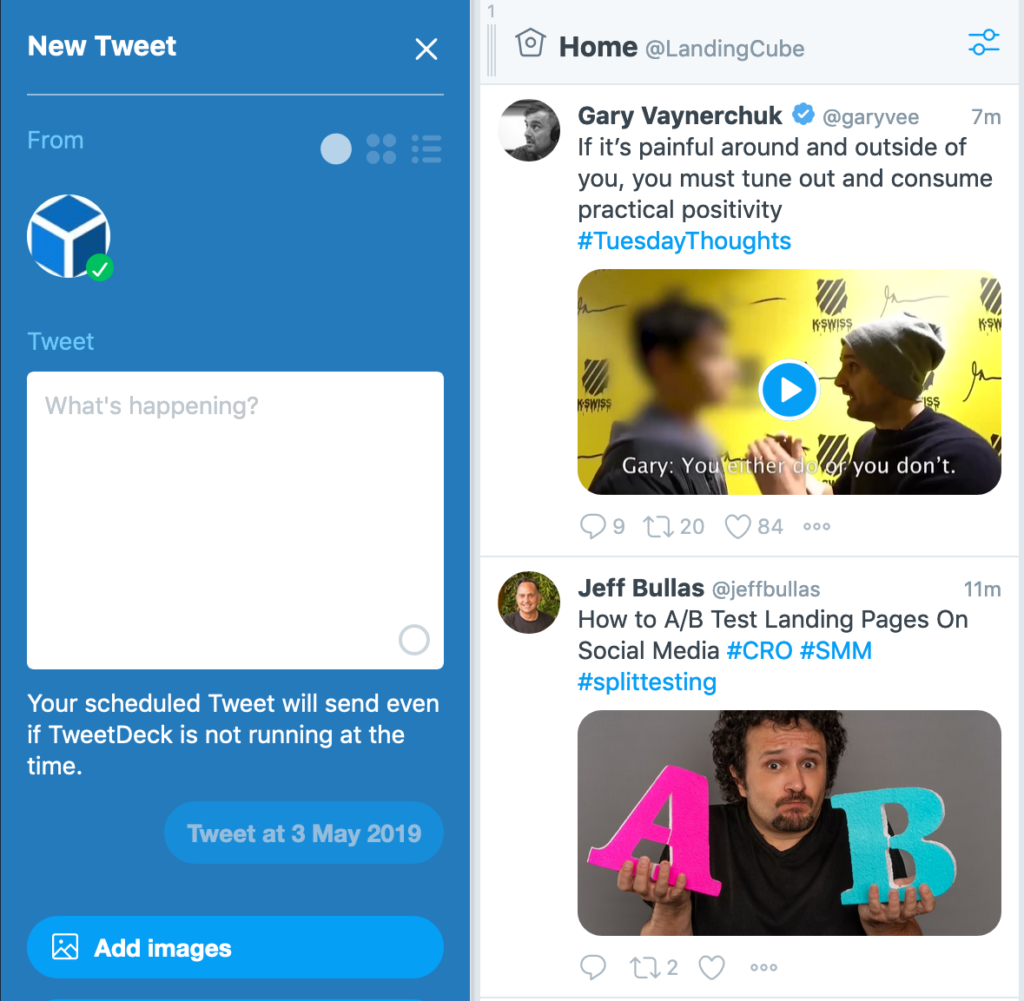 Social media sharing in advance with TweetDeck